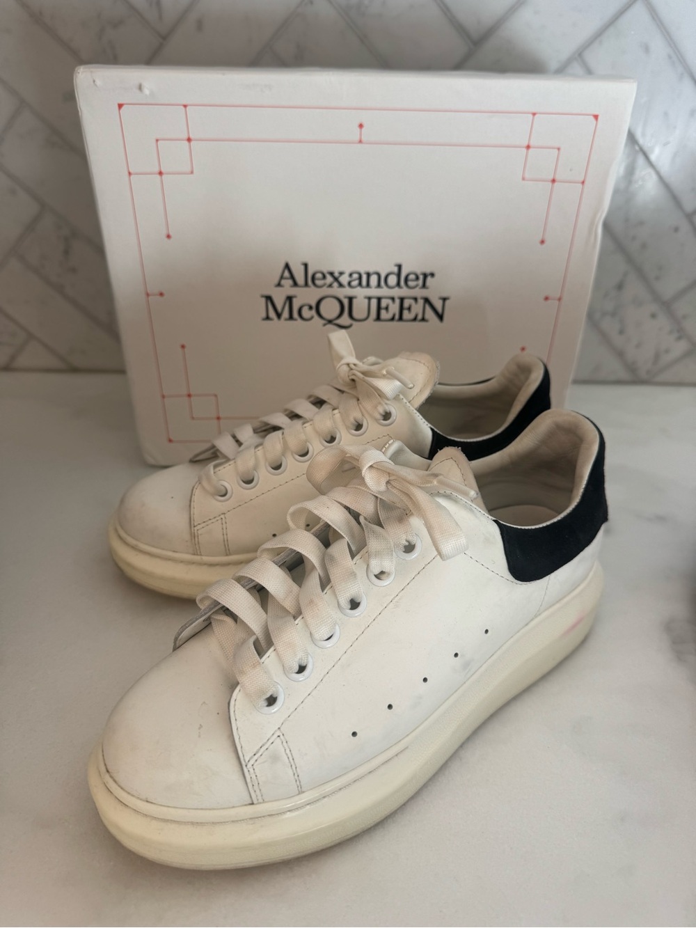 Alexander McQueen White Platform Sneakers with Black Heel Accent size 8